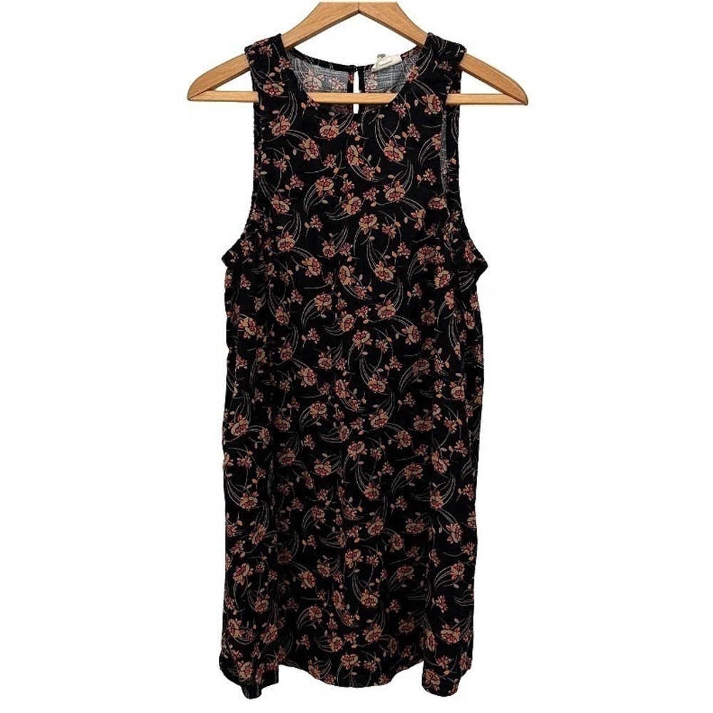 ANA A New Approach Floral‎ Mini Dress Black Orange Sleeveless Cotton Size MD